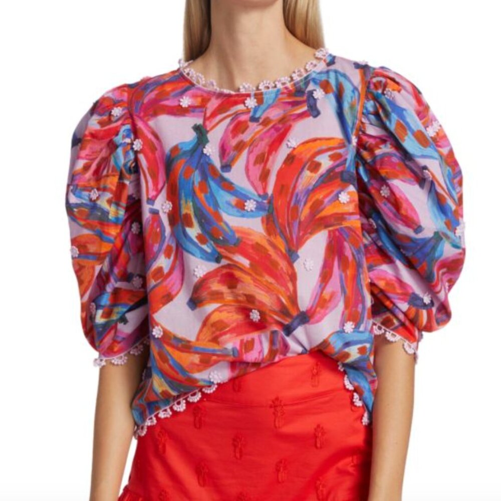 Farm Rio Colored Bananas Puff Sleeve Top XL